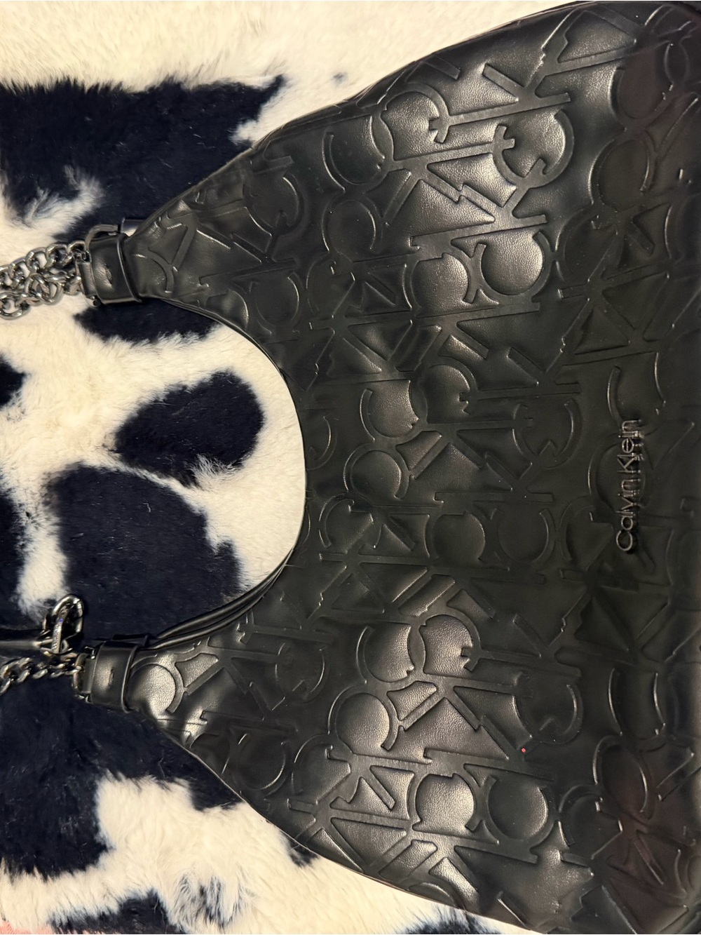 Calvin Klein Black Embossed Logo Chain-Handle Shoulder Bag